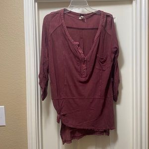 Free people maroon 3/4 sleeve blouse